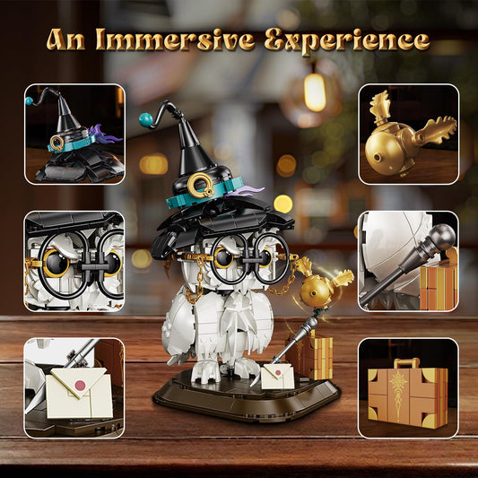 WEMEWEME Owl Building Set glasses highlight creative construction and concentration.