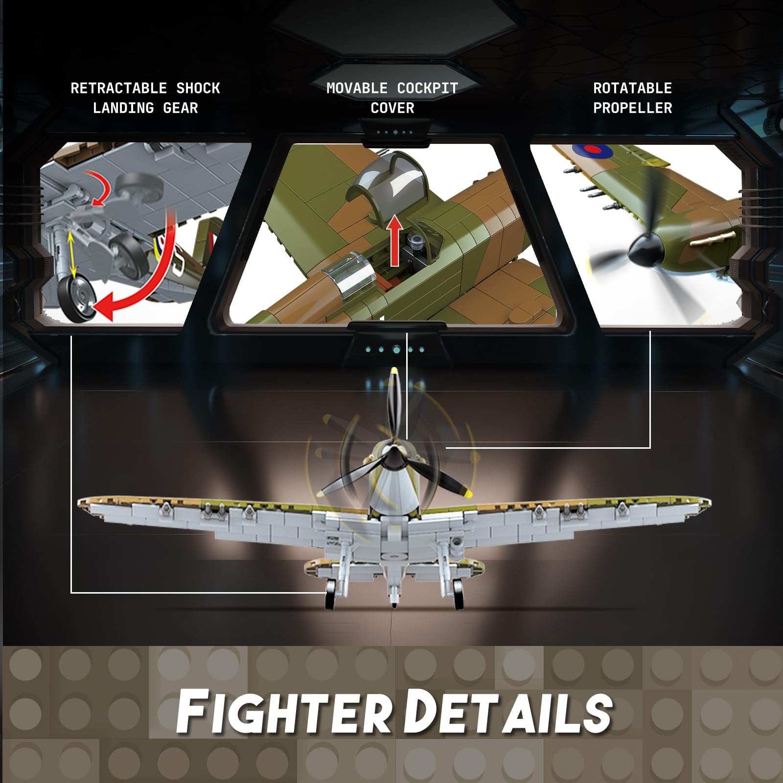 WEMEWEME Spitfire landing gear removable provides interactive poseability for dynamic displays.