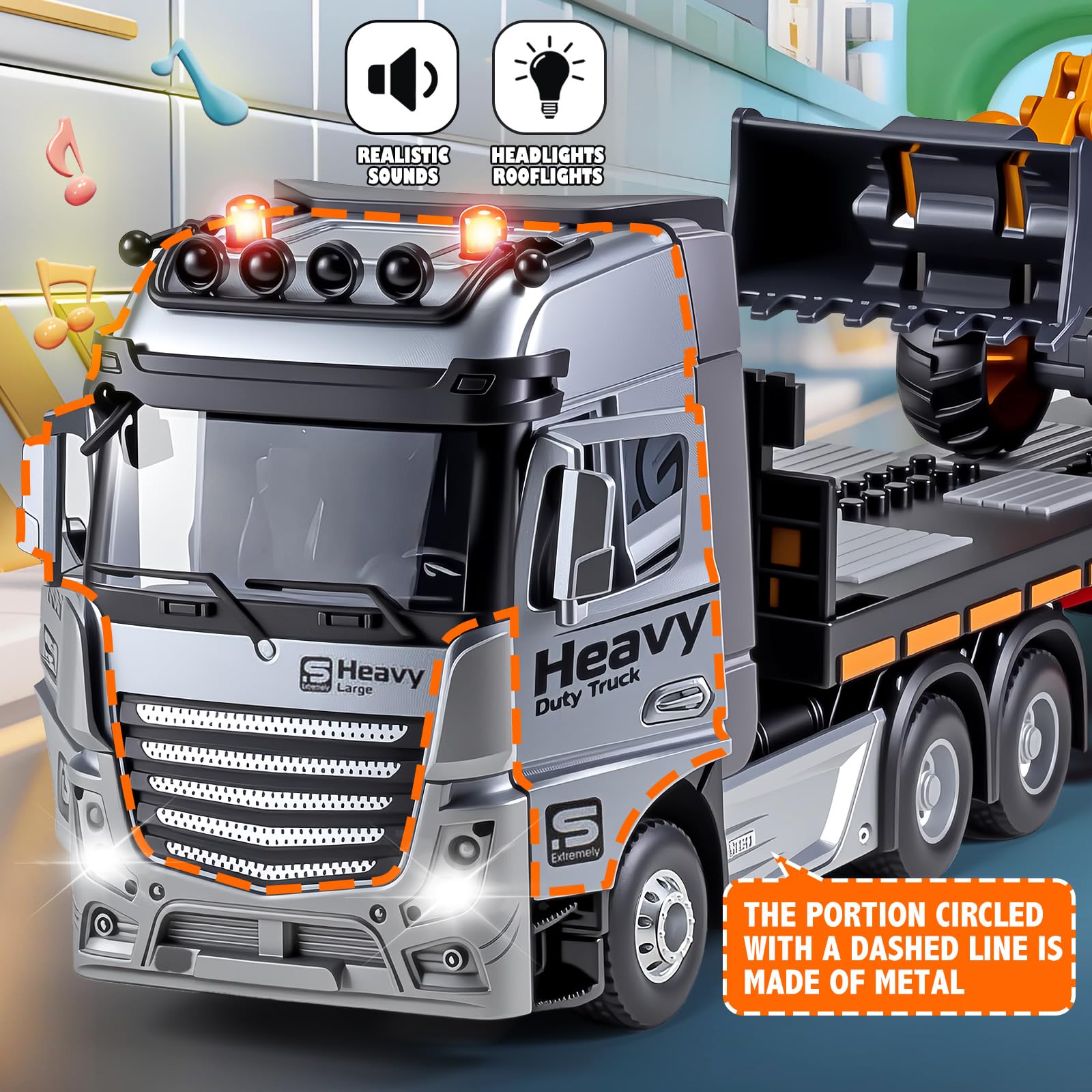 WEMOKA RC semi-truck with LED lights and sounds in action