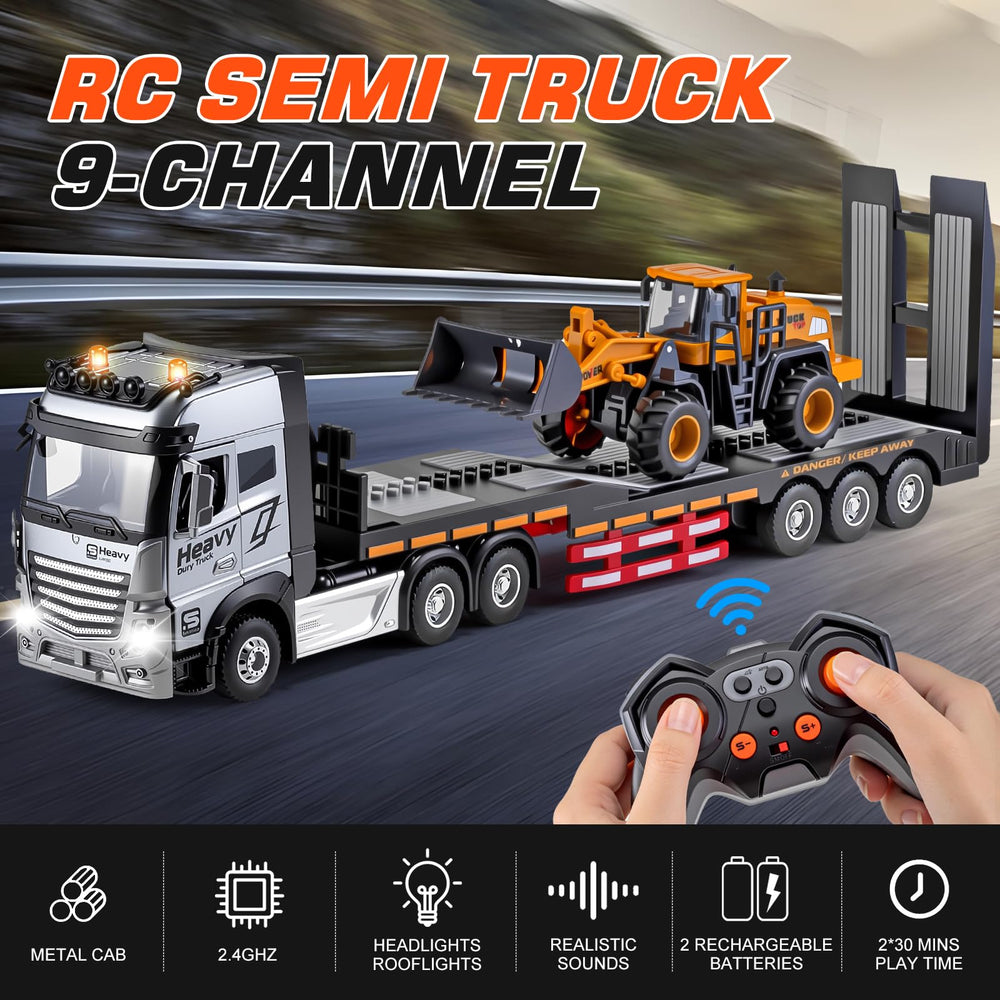 WEMOKA 9-channel RC semi-truck side view showing durable metal cab