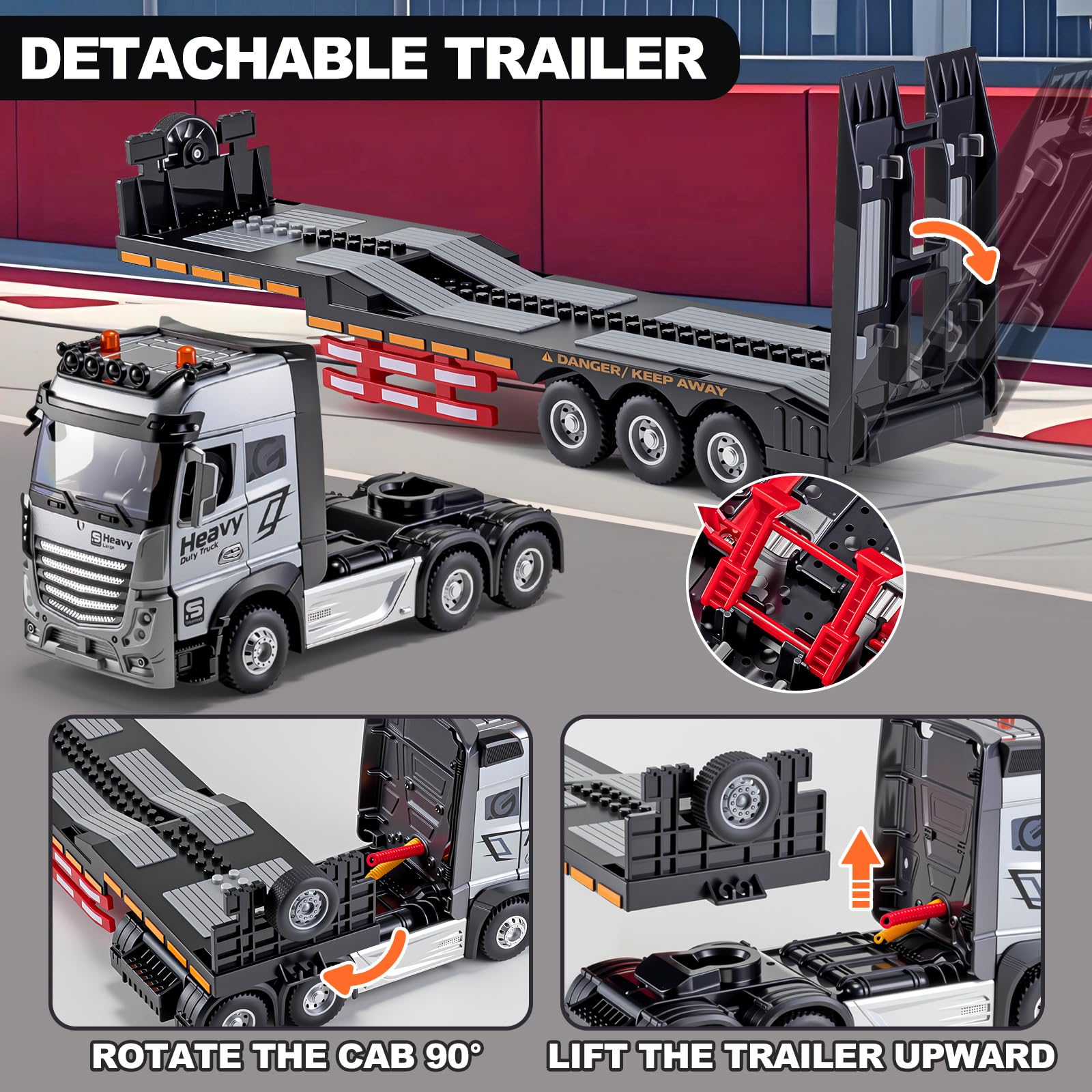 Detachable trailer feature on WEMOKA RC semi-truck for versatile play