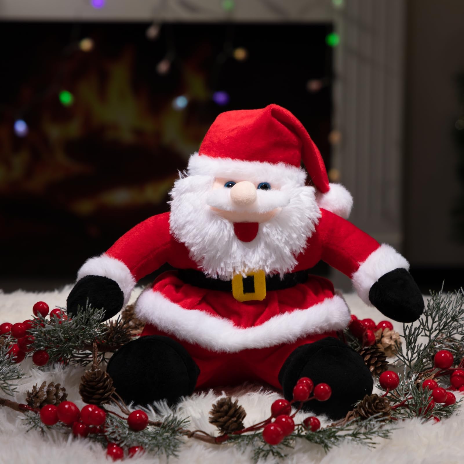 WENMOTDY Santa plush side view shows classic red suit and cozy charm.