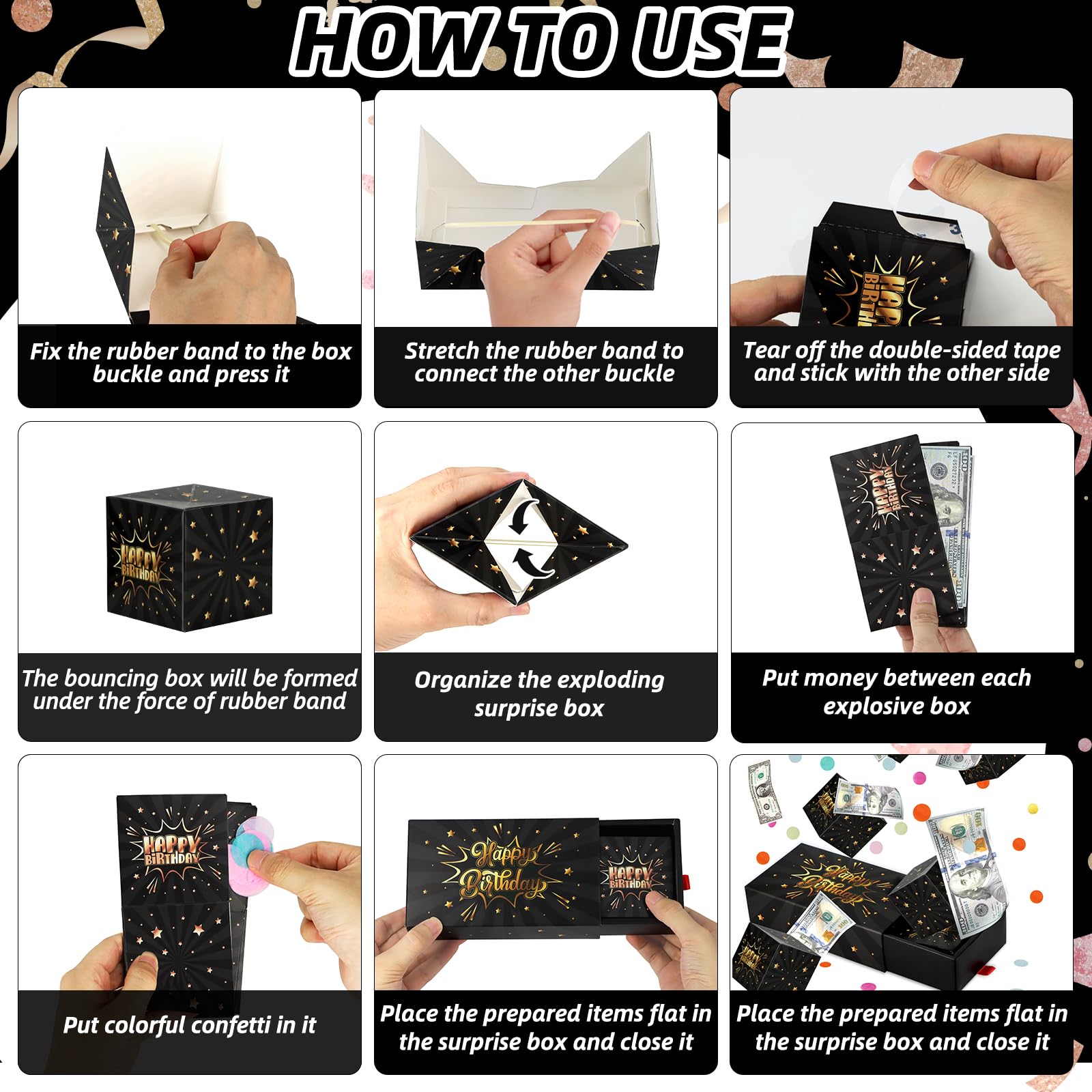 WenmthG black gold confetti-pack adds festive reveal and memory