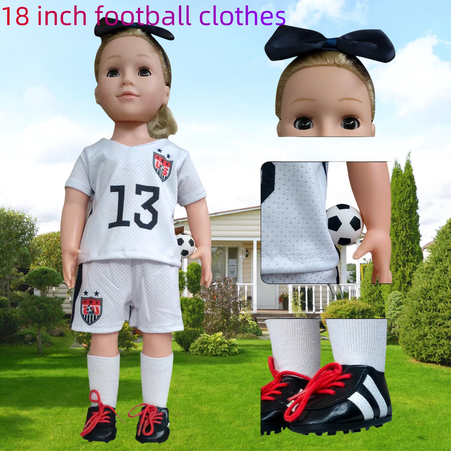 Wenzhuo 18in doll football accessories for quick dress-up and play.