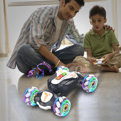 Weocar gesture-sensing RC stunt car side view showing 4WD grip