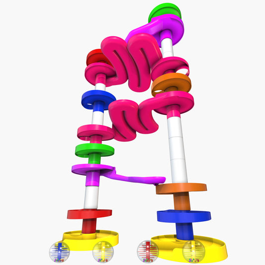 WEofferwhatYOUwant Ball Drop ramps and bridges enable cross-tower play and problem solving.