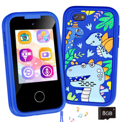 WEOLULI kids phone with blue dinosaur cover showing playful grip and safety for small hands