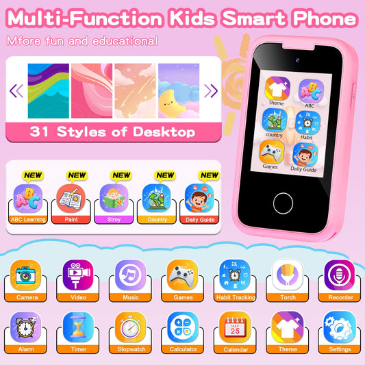 WEOLULI kids smartphone pink back view highlights portable design for on-the-go play.