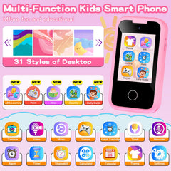 WEOLULI kids smartphone pink back view highlights portable design for on-the-go play.