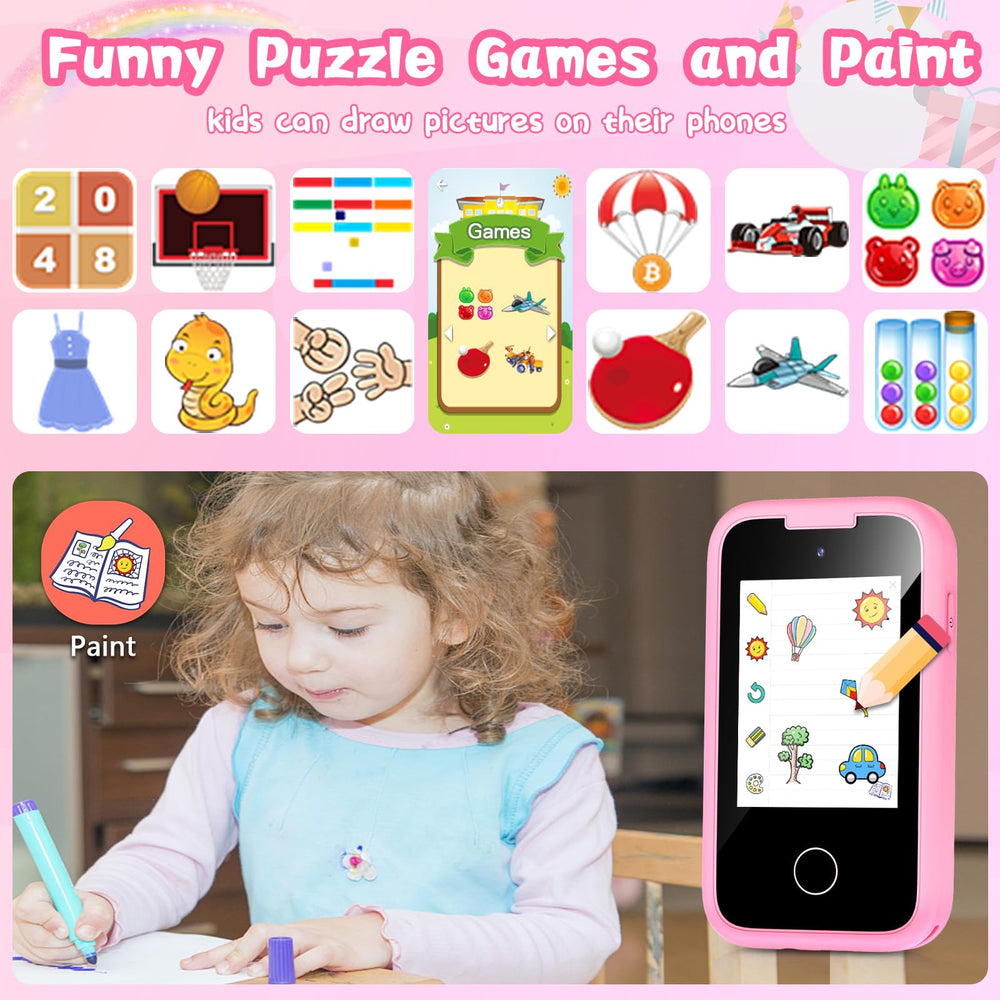 WEOLULI kids smartphone pink open screen shows child-friendly interface for easy use.
