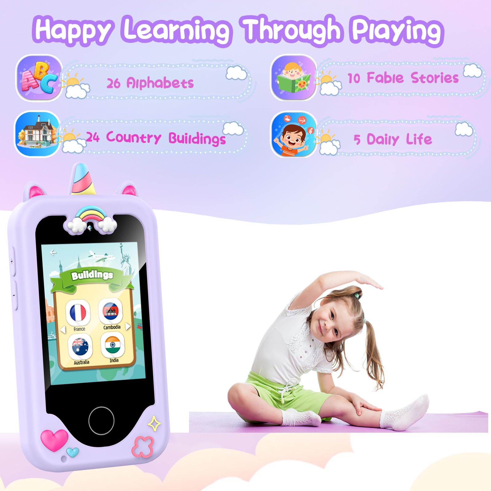 WEOLULI kids smart phone purple drawing feature for self expression