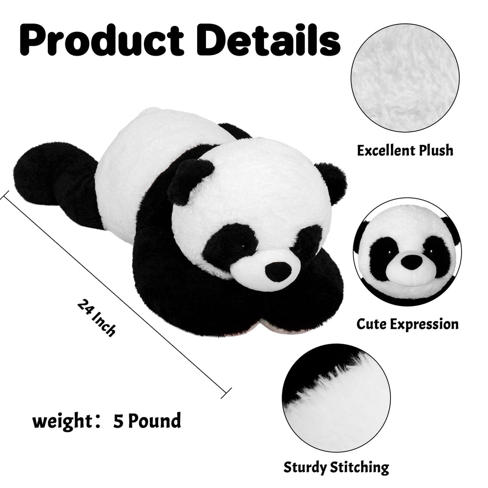 Wepop big panda plush with embroidered face for durable comfort.
