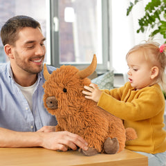 Wepop Highland Cow plush horns and fluffy coat on display