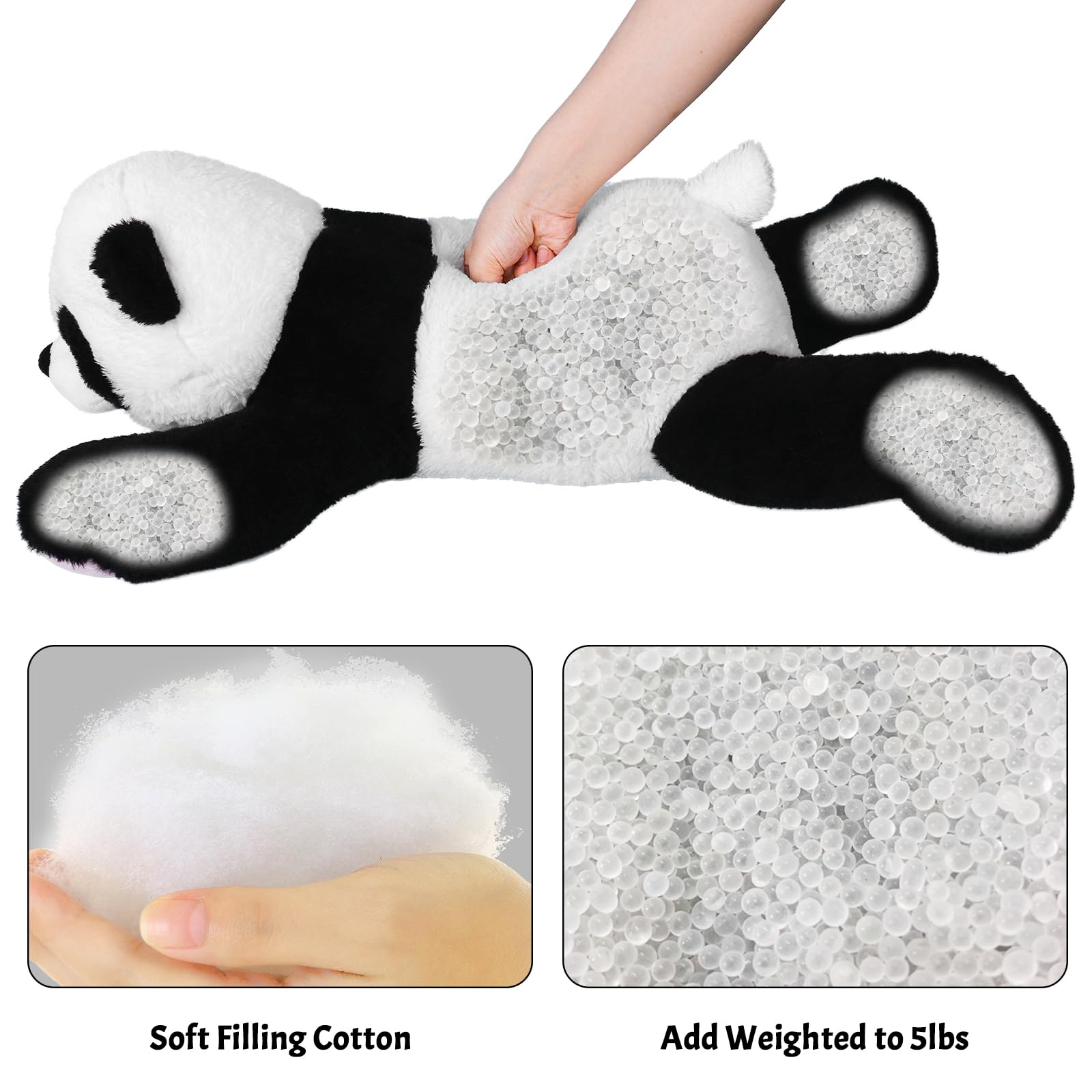Wepop soft plush material with weighted beads enhances relaxation.
