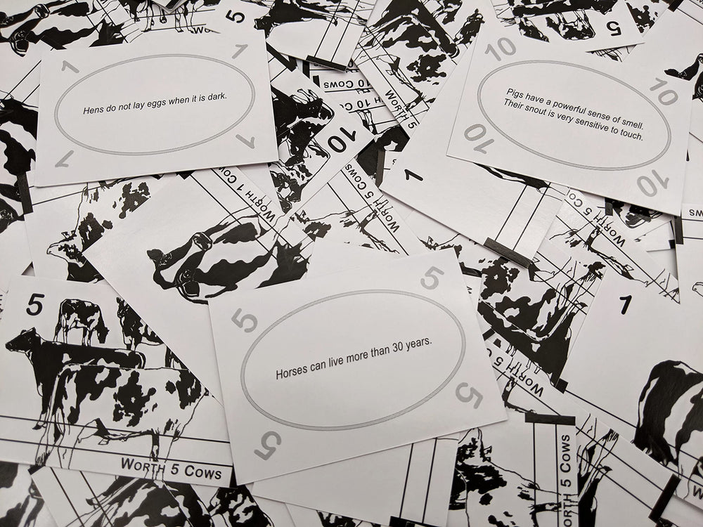 Life on the Farm cow cards reveal fun farm facts for kids.