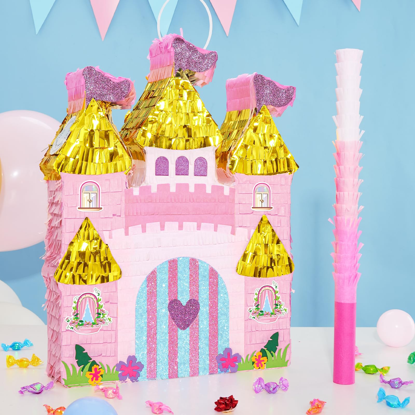 WERNNSAI Princess Castle Piñata side view showing vibrant turrets