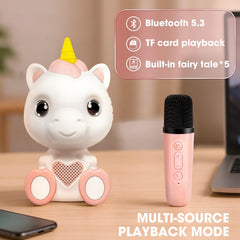 WERNNSAI unicorn mini karaoke in-use by kids during party to boost confidence.
