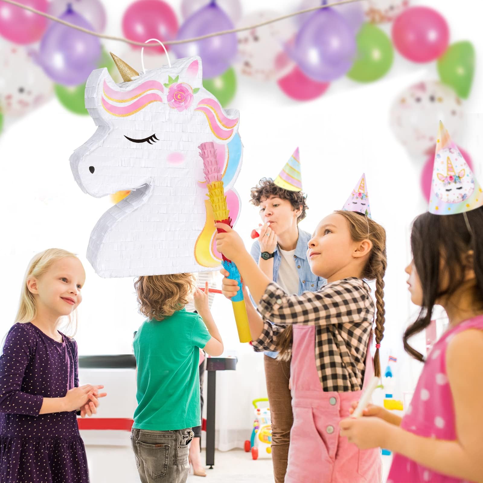 WERNNSAI Unicorn Piñata includes blindfold and bat for instant party fun.