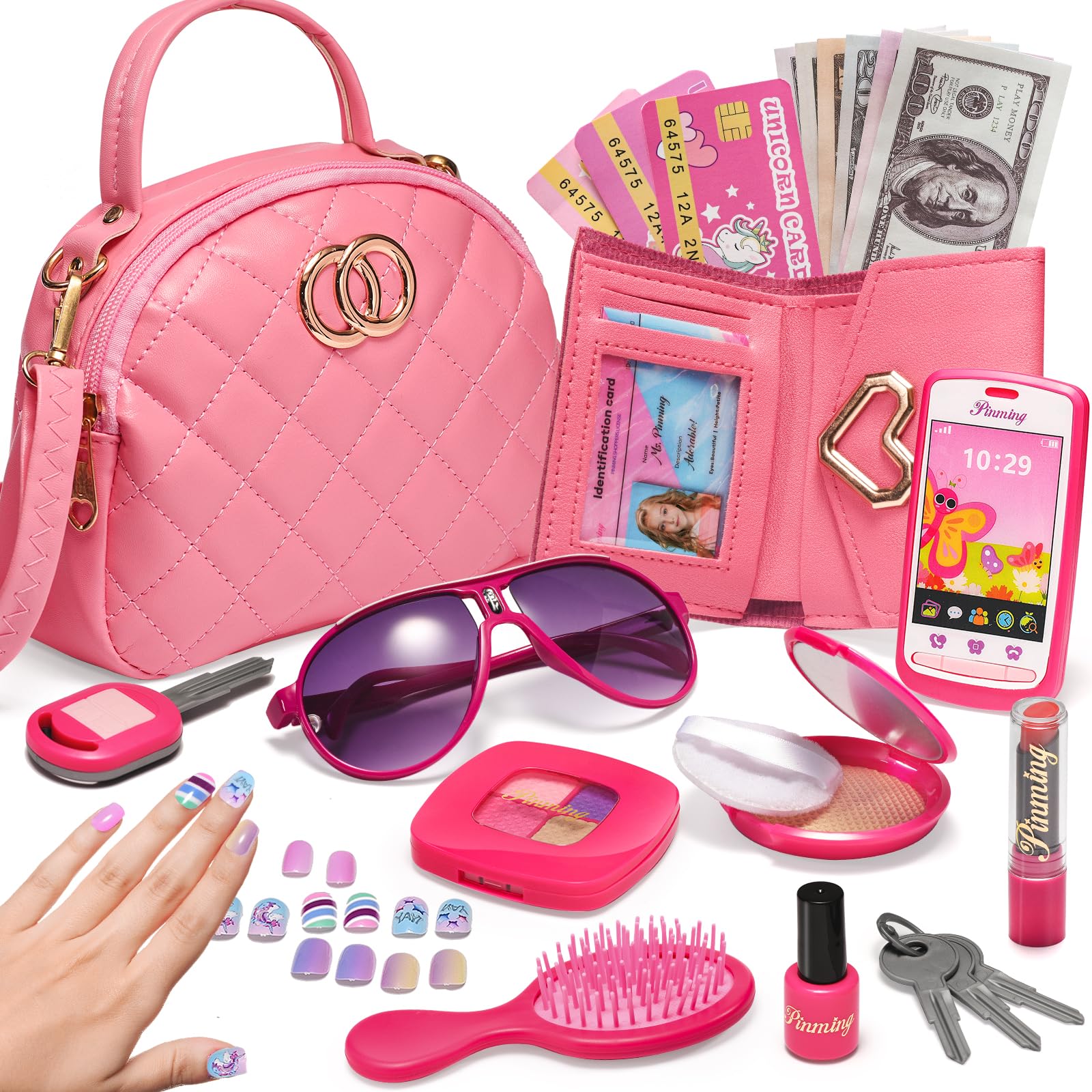 WESAYEE pink purse with accessories for imaginative dress-up play