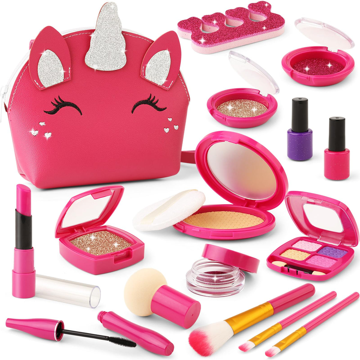 WESAYEE toddler makeup kit with unicorn purse for pretend play sessions.