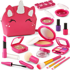WESAYEE toddler makeup kit with unicorn purse for pretend play sessions.
