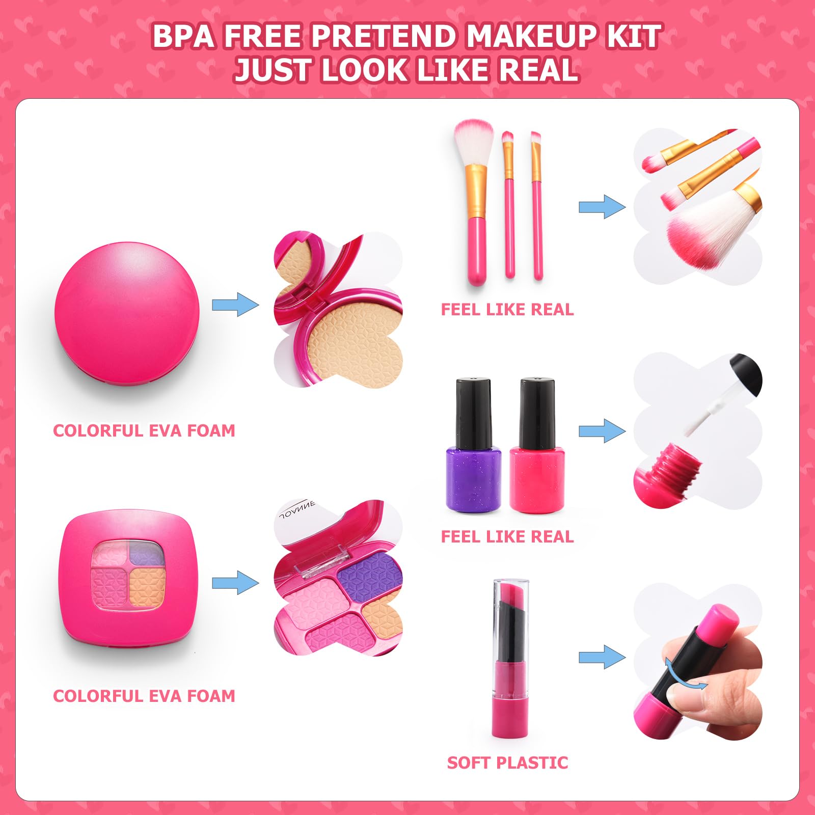 WESAYEE toy makeup brushes set designed for delicate toddler handling