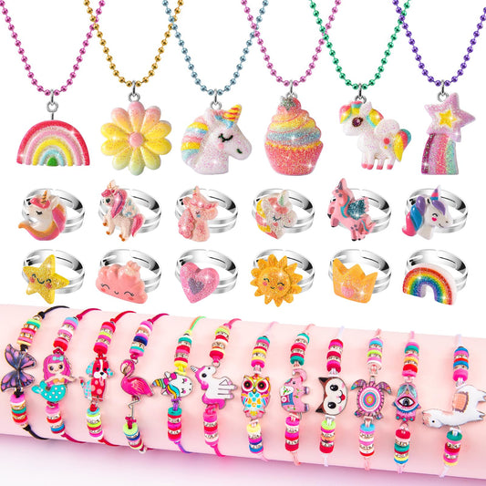 WESAYEE unicorn necklace set for girls, ideal for dress-up and pretend play.