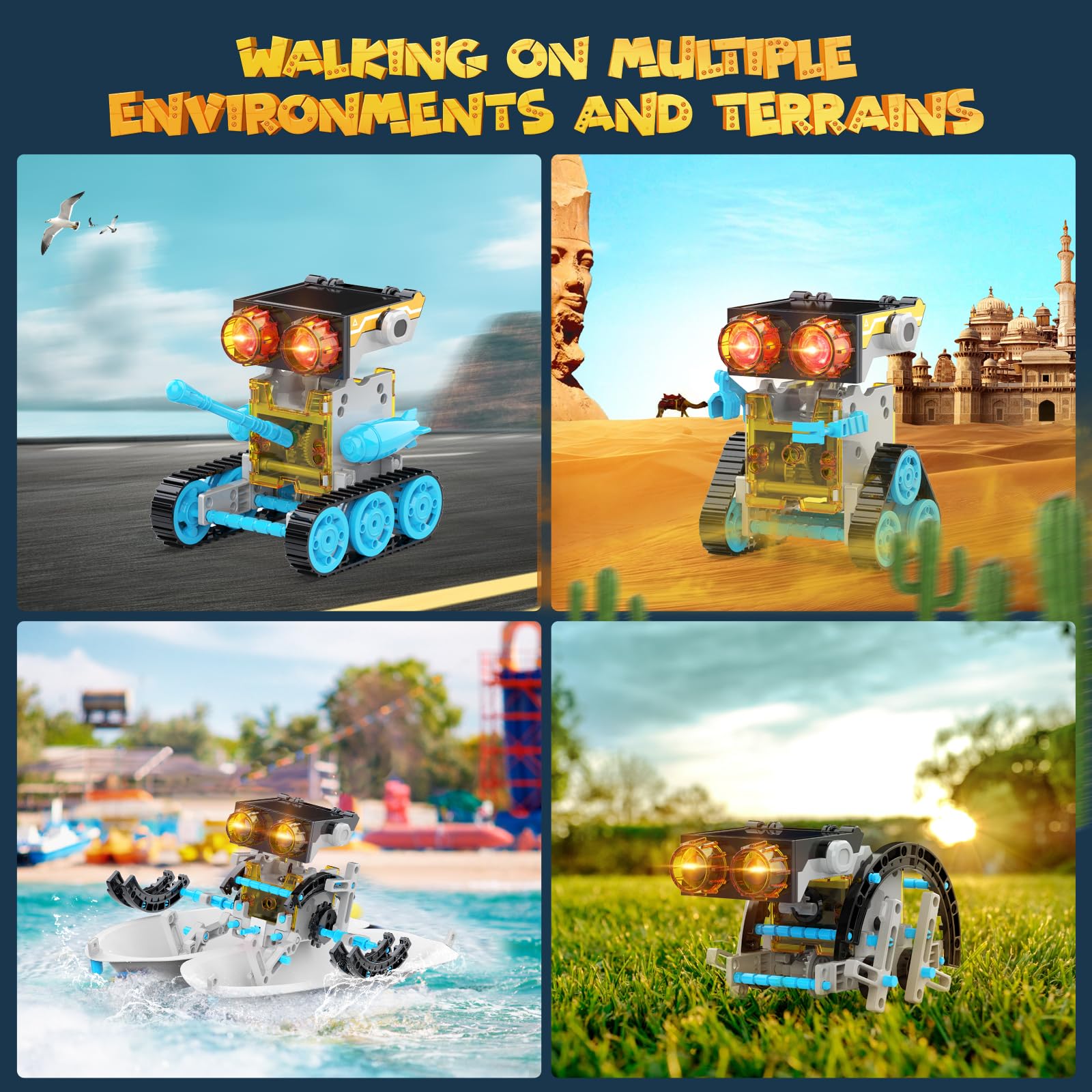 Wesfuner solar robot kit head with battery compartment enables indoor play.