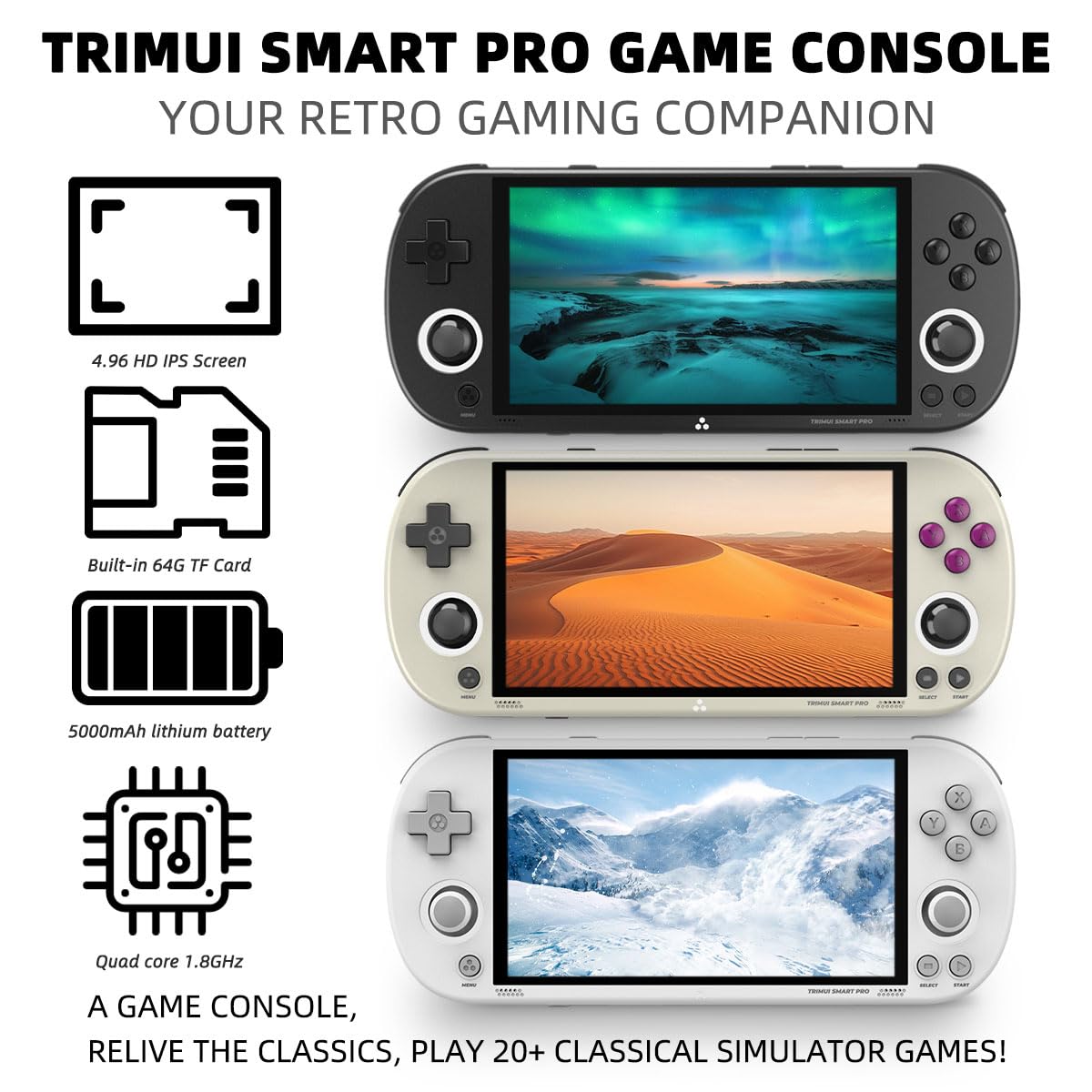 WESICH Trimui Smart Pro battery shows long-lasting 5000mAh endurance for portable play.