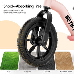 WETIFY Balance Bike pink all-terrain tires provide stability on grass and pavements.