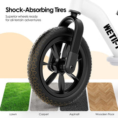 Wetify Balance Bike all-terrain tires offer smooth rides on grass and sidewalks.