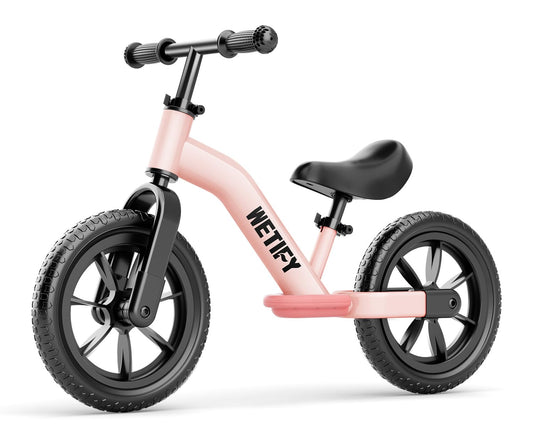 WETIFY Balance Bike frame in pink supports growing toddlers on outdoor rides.