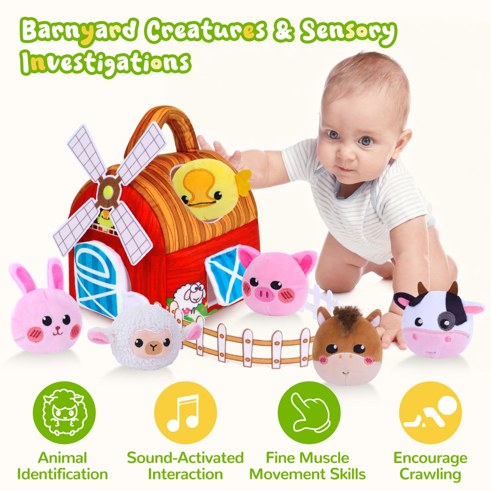 WETRBWEH Barn Farm crinkle paper texture enriches tactile exploration and sound discovery.