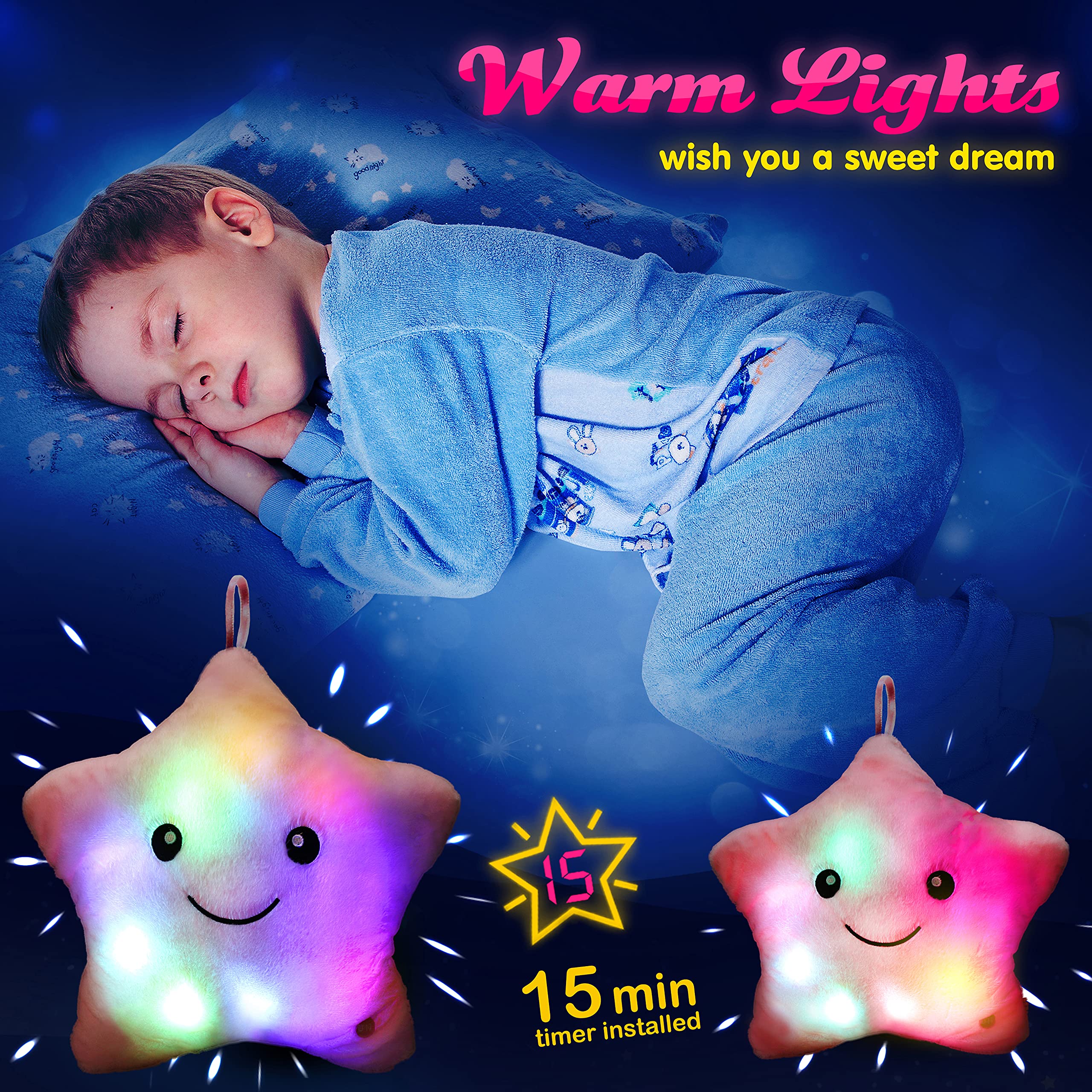 WEWILL 3-AA battery powered star provides a gentle, changeable glow.