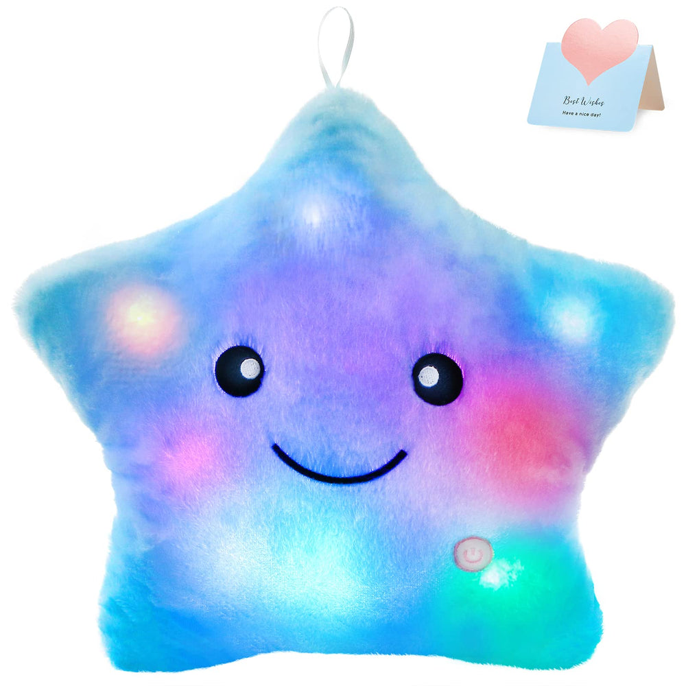 WEWILL blue twinkle star night light pillow provides a soft bedtime glow