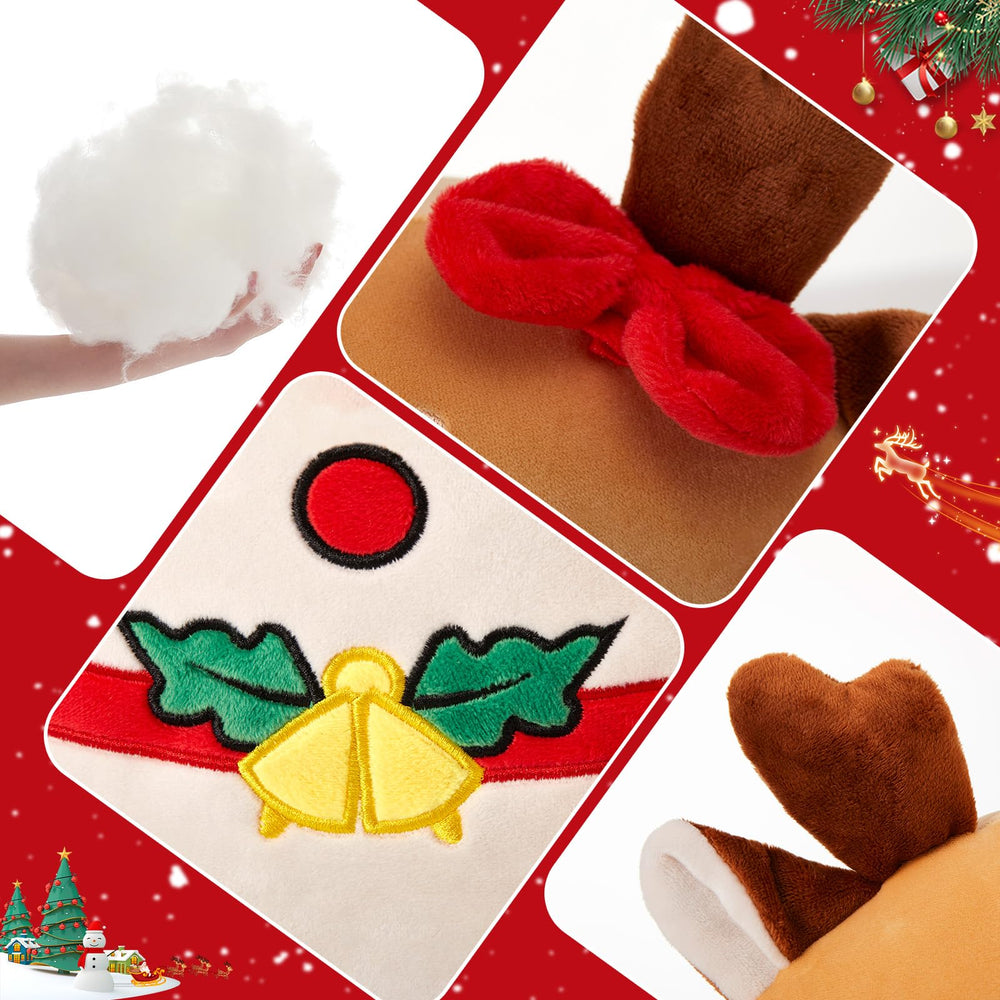 WEWILL Christmas Deer Plush Bells Detail, ginger bell accents enhance festive vibe.