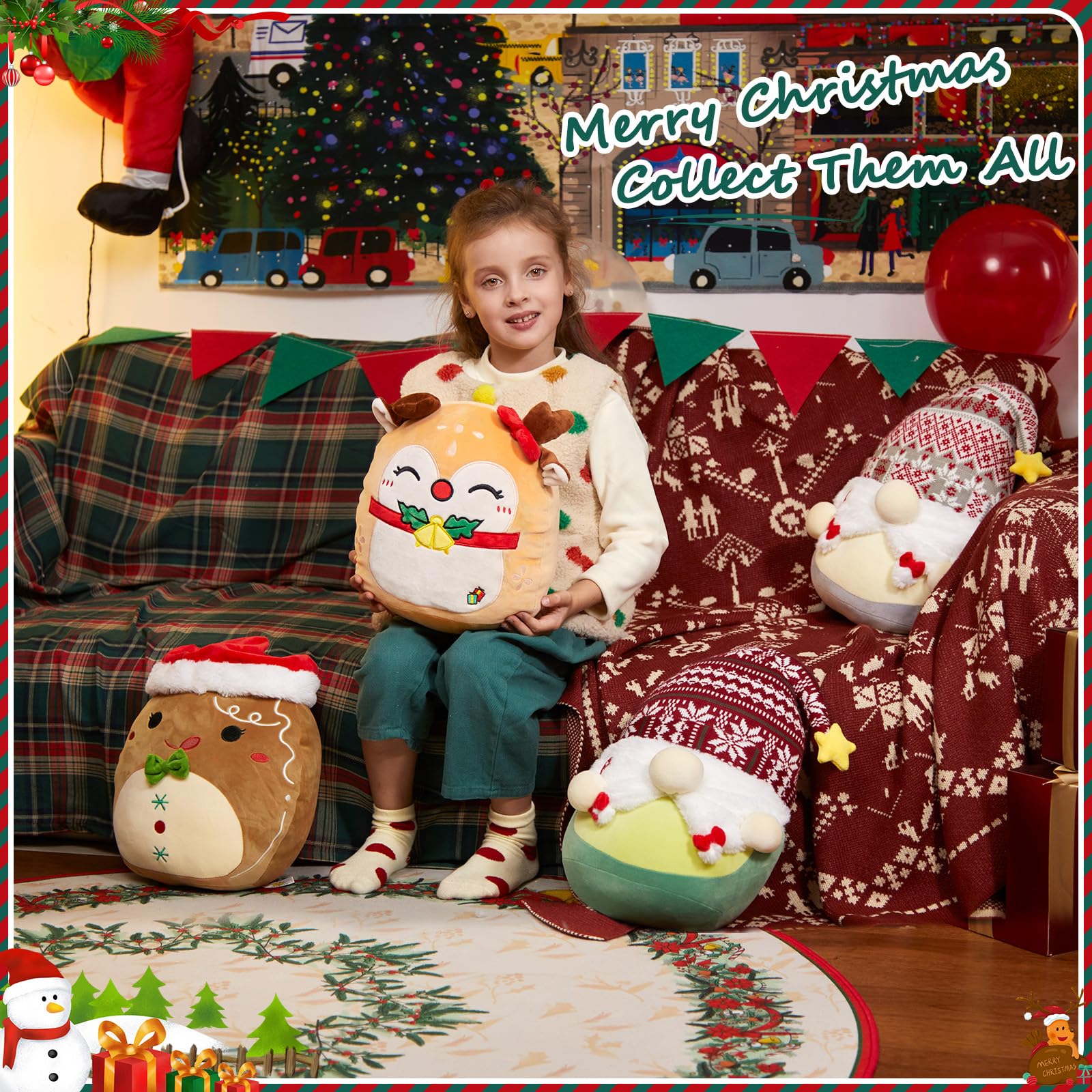 WEWILL Christmas Deer Plush with red bow, festive decor charm.