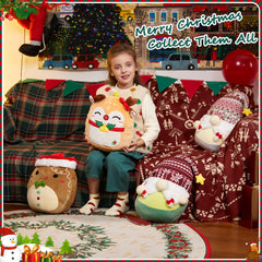 WEWILL Christmas Deer Plush with red bow, festive decor charm.