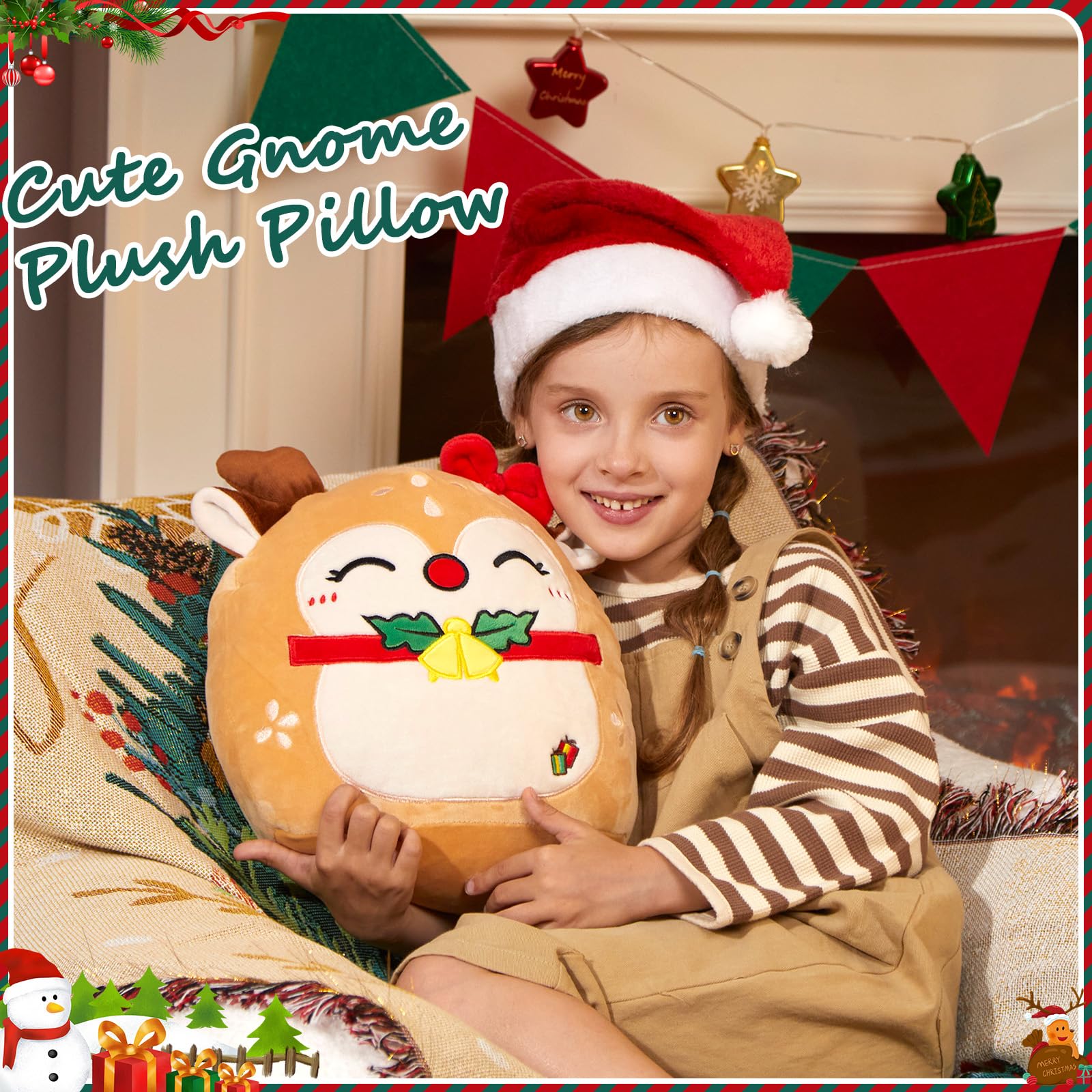 WEWILL Christmas Deer Plush Face Closeup, soft texture ideal for hugs.