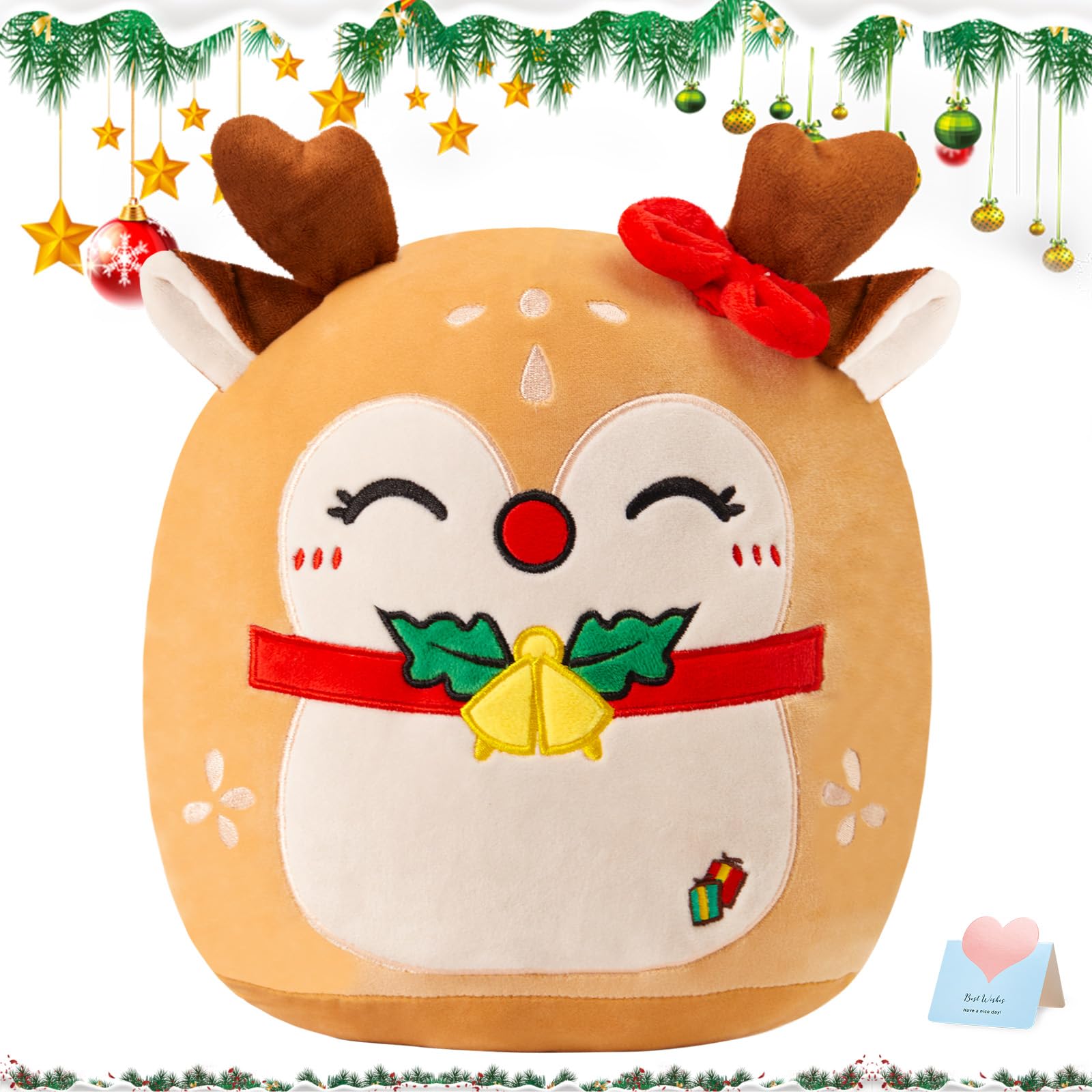 WEWILL Christmas Deer Plush Pillow 12in, cozy cuddle buddy for kids and adults.