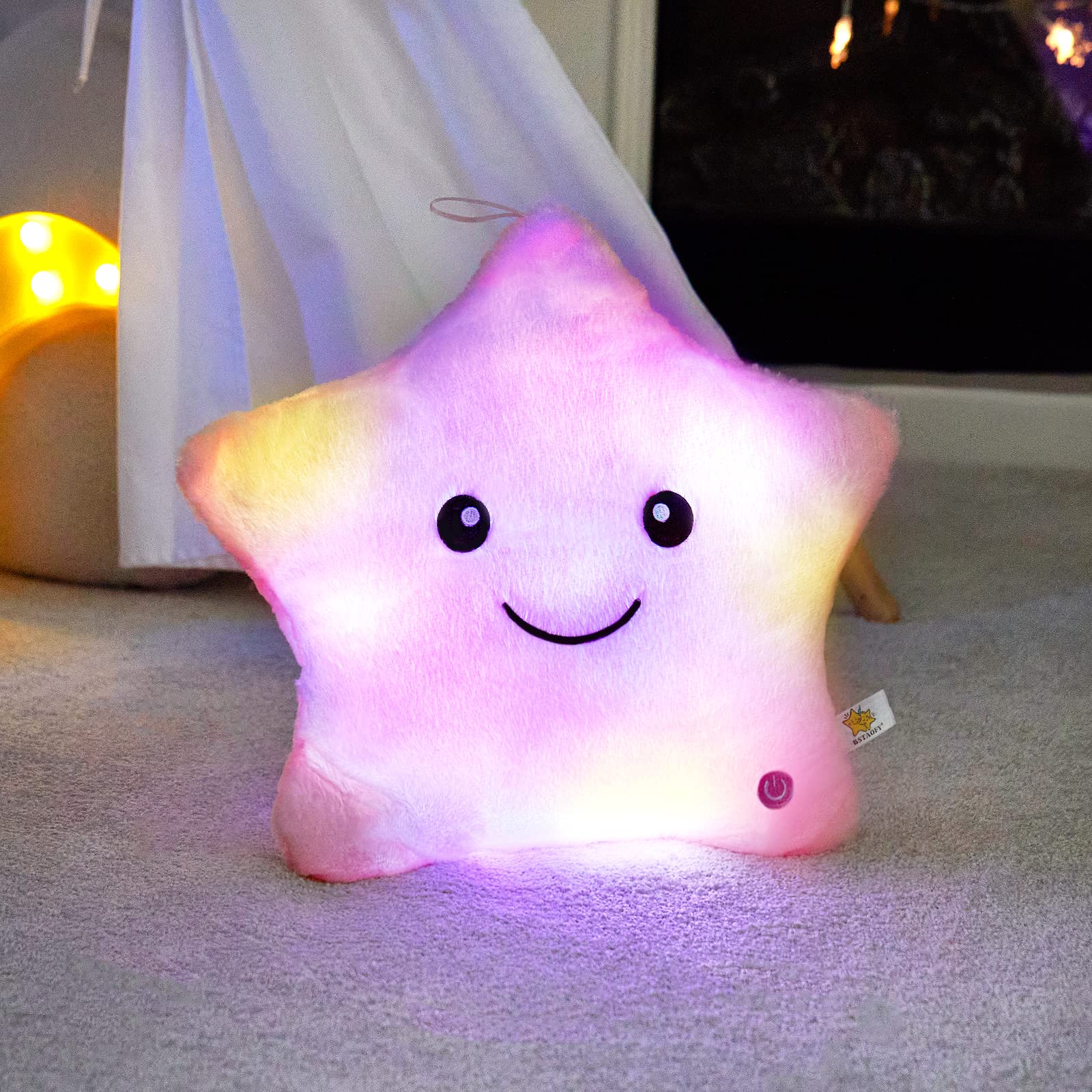 WEWILL LED night light plush in pink offers comforting ambience.