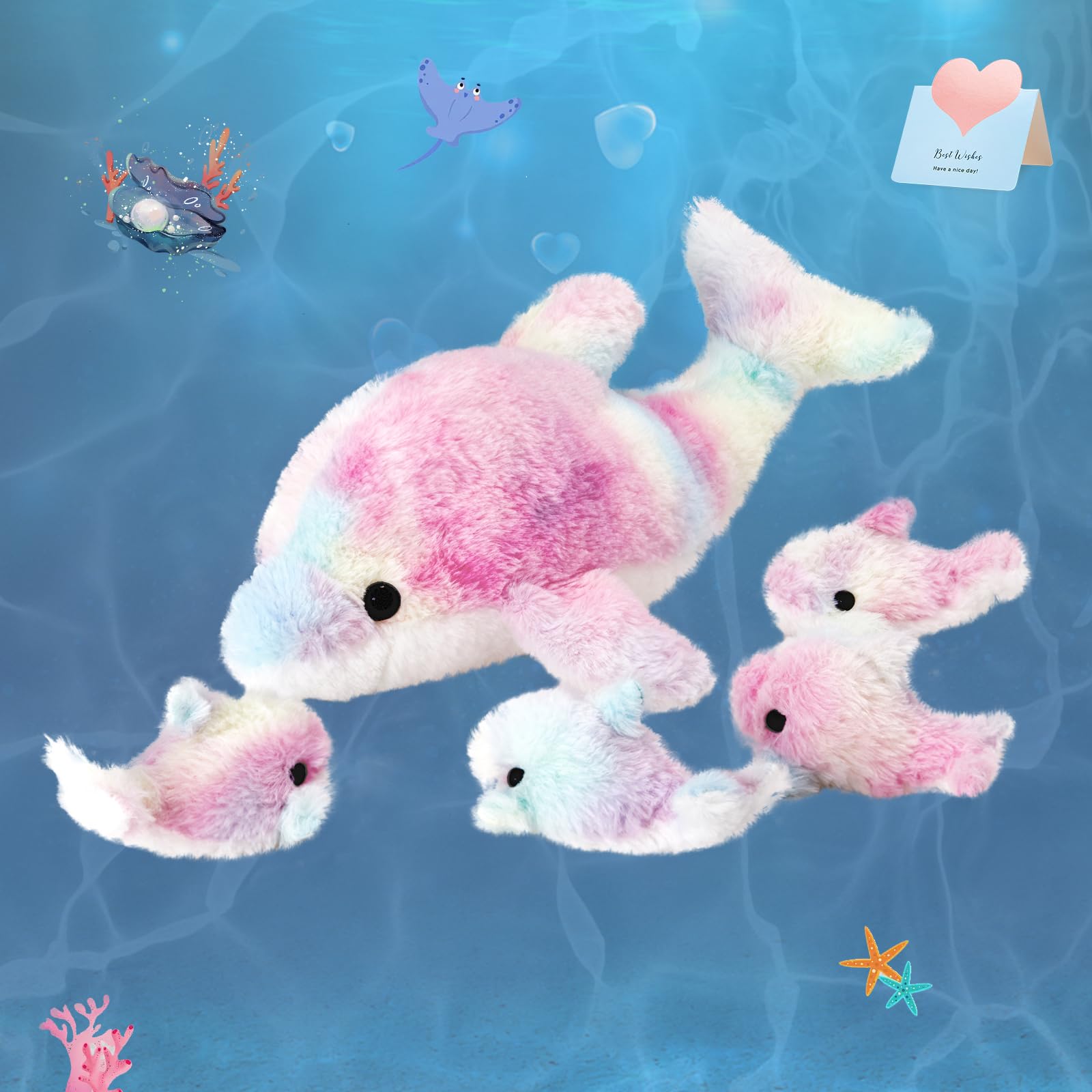 WEWILL rainbow dolphin 17-inch plush for bedtime and imaginative play.
