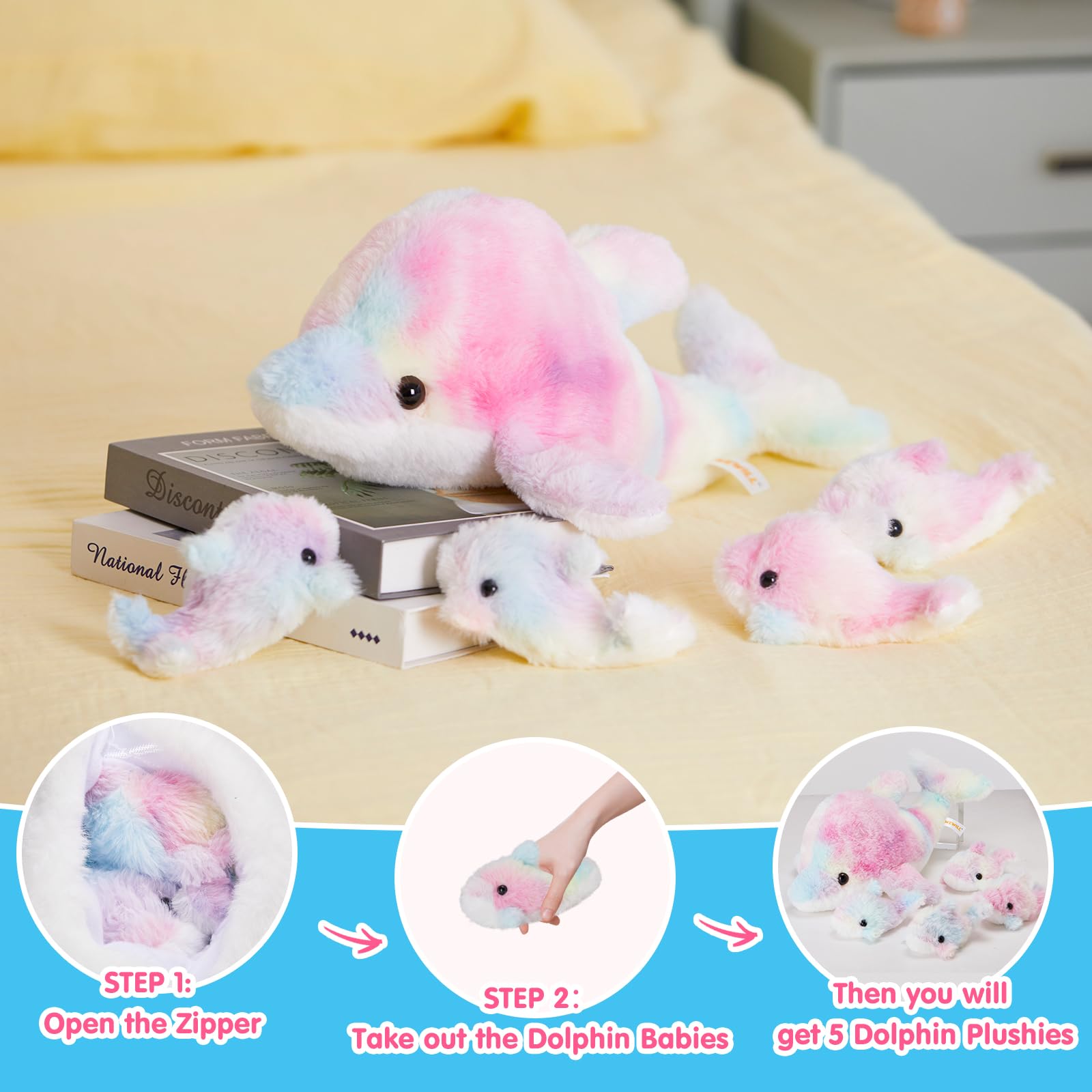 WEWILL rainbow dolphin 5-inch baby plush, ideal for cuddle time.