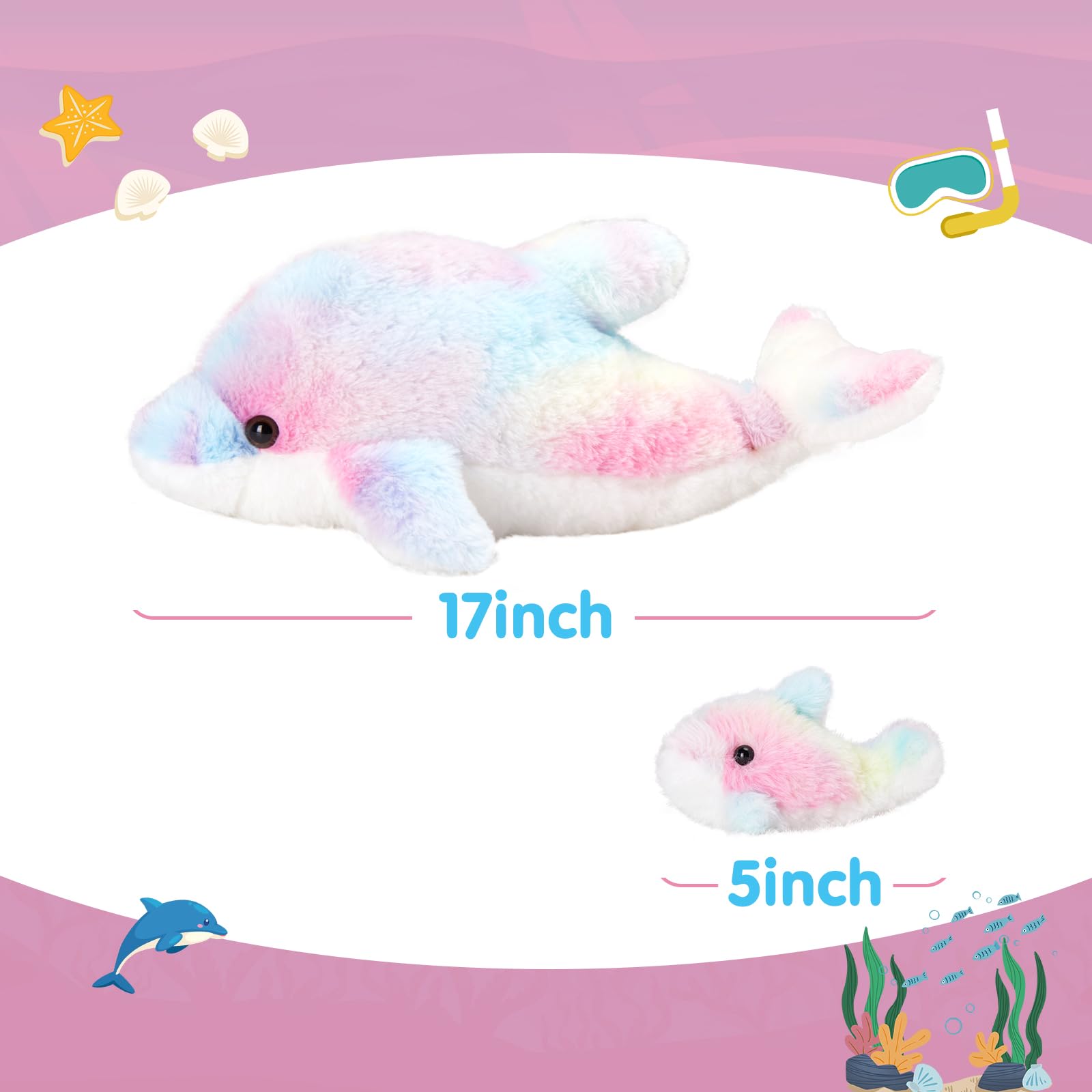 WEWILL rainbow dolphin 5-inch baby plush, decor-ready play buddy.