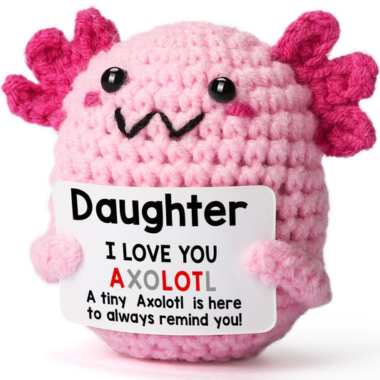 WEYON crochet axolotl plush close-up shows soft yarn for comforting hugs.