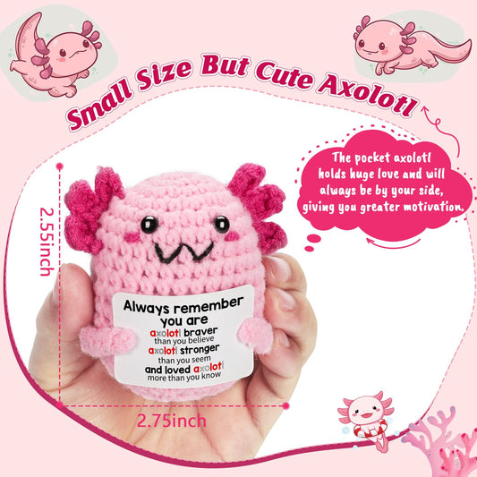 WEYON crochet axolotl plush, cozy companion for study breaks and travel.