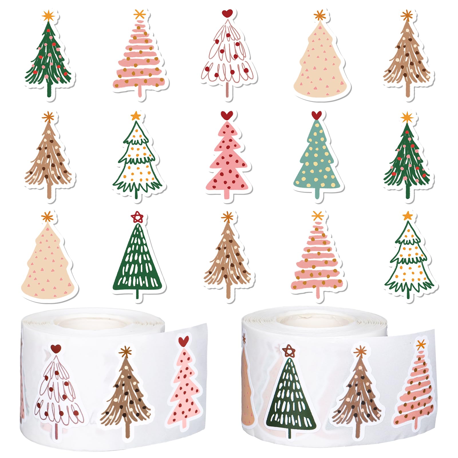 Whaline Christmas Boho pine trees stickers for festive envelopes.