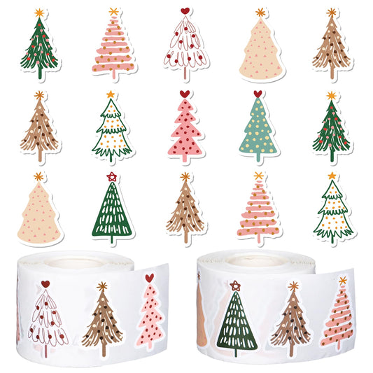 Whaline Christmas Boho pine trees stickers for festive envelopes.