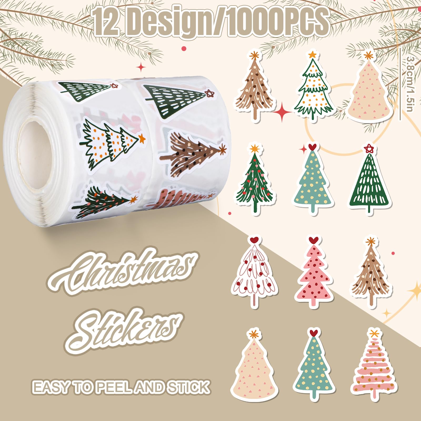Whaline boho Xmas stickers on envelopes enhance invitations with pine designs.