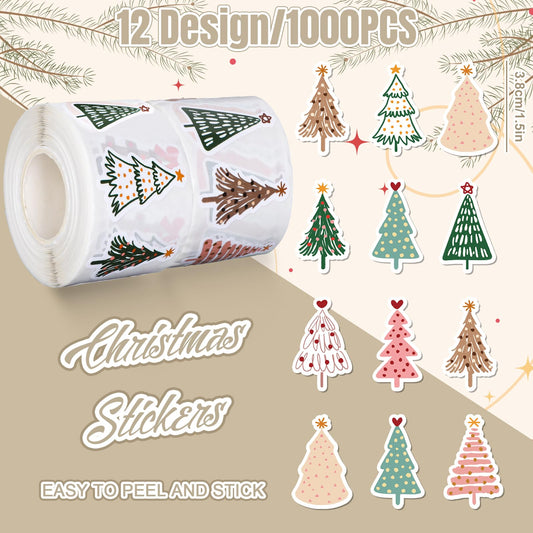 Whaline boho Xmas stickers on envelopes enhance invitations with pine designs.